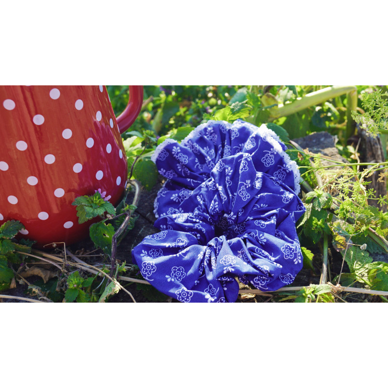 Scrunchie venkovský styl MAXI modrotisk